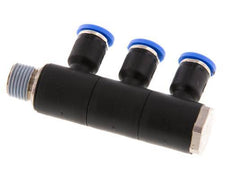 4mm x R1/8'' 3-way Manifold Messing/PA 66 Insteekfitting Buitendraad Draaibaar NBR