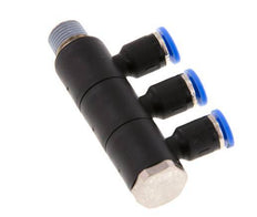 4mm x R1/8'' 3-way Manifold Messing/PA 66 Insteekfitting Buitendraad Draaibaar NBR