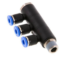 4mm x R1/8'' 3-way Manifold Messing/PA 66 Insteekfitting Buitendraad Draaibaar NBR