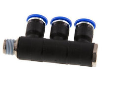 6mm x R1/8'' 3-way Manifold Messing/PA 66 Insteekfitting Buitendraad Draaibaar NBR