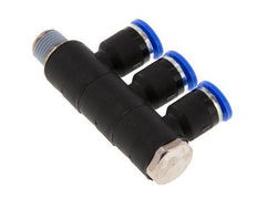 6mm x R1/8'' 3-way Manifold Messing/PA 66 Insteekfitting Buitendraad Draaibaar NBR