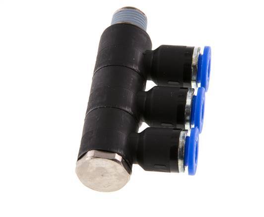 6mm x R1/8'' 3-way Manifold Messing/PA 66 Insteekfitting Buitendraad Draaibaar NBR