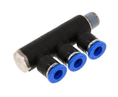 6mm x R1/8'' 3-way Manifold Messing/PA 66 Insteekfitting Buitendraad Draaibaar NBR