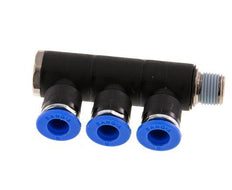 6mm x R1/8'' 3-way Manifold Messing/PA 66 Insteekfitting Buitendraad Draaibaar NBR