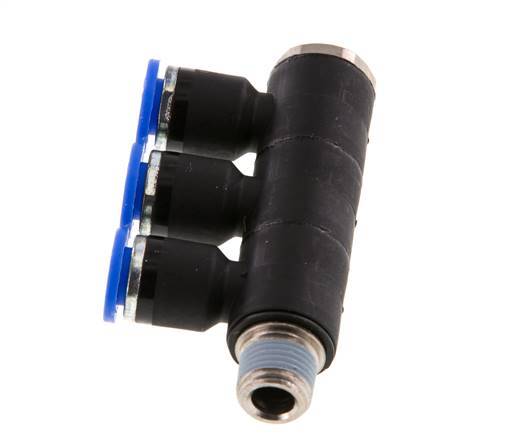 6mm x R1/8'' 3-way Manifold Messing/PA 66 Insteekfitting Buitendraad Draaibaar NBR