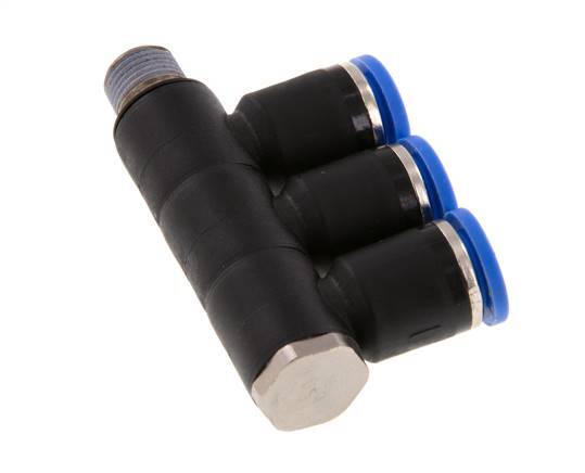 8mm x R1/8'' 3-way Manifold Messing/PA 66 Insteekfitting Buitendraad Draaibaar NBR