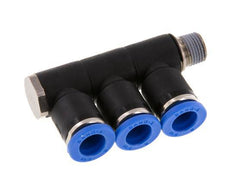 8mm x R1/8'' 3-way Manifold Messing/PA 66 Insteekfitting Buitendraad Draaibaar NBR
