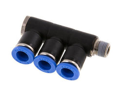 8mm x R1/8'' 3-way Manifold Messing/PA 66 Insteekfitting Buitendraad Draaibaar NBR