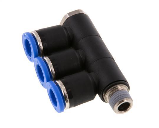8mm x R1/8'' 3-way Manifold Messing/PA 66 Insteekfitting Buitendraad Draaibaar NBR