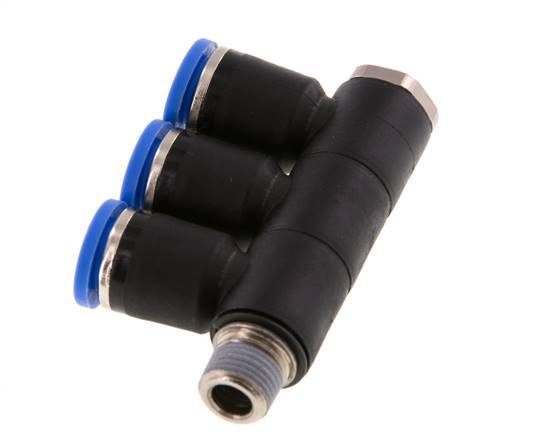8mm x R1/8'' 3-way Manifold Messing/PA 66 Insteekfitting Buitendraad Draaibaar NBR