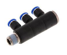 6mm x R1/4'' 3-way Manifold Messing/PA 66 Insteekfitting Buitendraad Draaibaar NBR