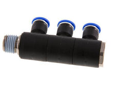 6mm x R1/4'' 3-way Manifold Messing/PA 66 Insteekfitting Buitendraad Draaibaar NBR