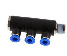 6mm x R1/4'' 3-way Manifold Messing/PA 66 Insteekfitting Buitendraad Draaibaar NBR