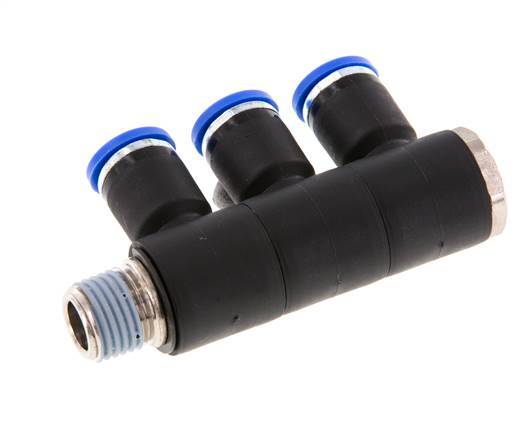 8mm x R1/4'' 3-way Manifold Messing/PA 66 Insteekfitting Buitendraad Draaibaar NBR