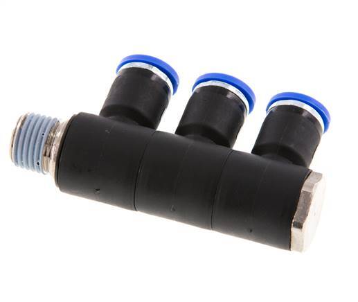 8mm x R1/4'' 3-way Manifold Messing/PA 66 Insteekfitting Buitendraad Draaibaar NBR