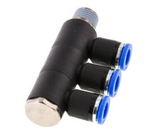 8mm x R1/4'' 3-way Manifold Messing/PA 66 Insteekfitting Buitendraad Draaibaar NBR
