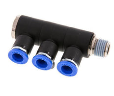 8mm x R1/4'' 3-way Manifold Messing/PA 66 Insteekfitting Buitendraad Draaibaar NBR