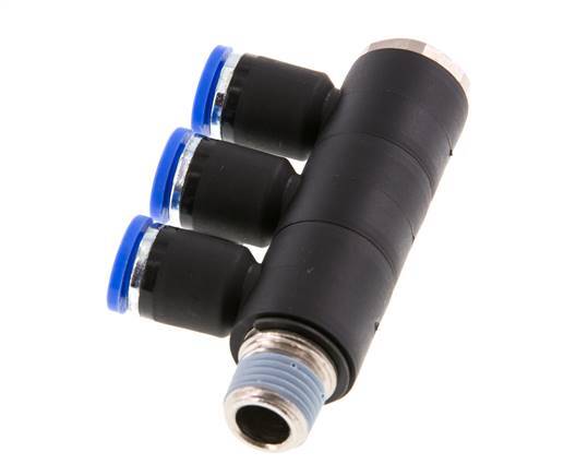 8mm x R1/4'' 3-way Manifold Messing/PA 66 Insteekfitting Buitendraad Draaibaar NBR