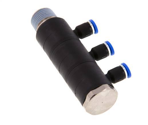 4mm x R3/8'' 3-way Manifold Messing/PA 66 Insteekfitting Buitendraad Draaibaar NBR