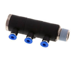 4mm x R3/8'' 3-way Manifold Messing/PA 66 Insteekfitting Buitendraad Draaibaar NBR