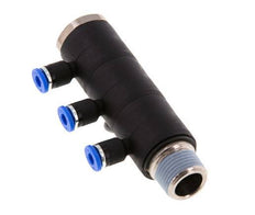 4mm x R3/8'' 3-way Manifold Messing/PA 66 Insteekfitting Buitendraad Draaibaar NBR