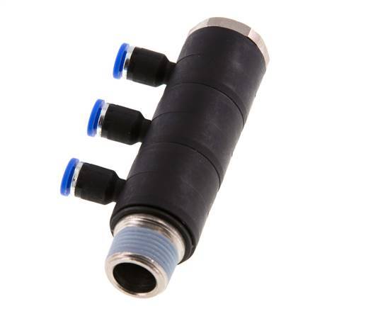 4mm x R3/8'' 3-way Manifold Messing/PA 66 Insteekfitting Buitendraad Draaibaar NBR