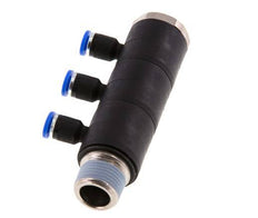 4mm x R3/8'' 3-way Manifold Messing/PA 66 Insteekfitting Buitendraad Draaibaar NBR