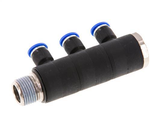 6mm x R3/8'' 3-way Manifold Messing/PA 66 Insteekfitting Buitendraad Draaibaar NBR