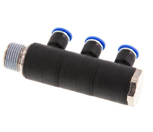 6mm x R3/8'' 3-way Manifold Messing/PA 66 Insteekfitting Buitendraad Draaibaar NBR