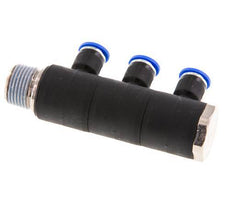 6mm x R3/8'' 3-way Manifold Messing/PA 66 Insteekfitting Buitendraad Draaibaar NBR