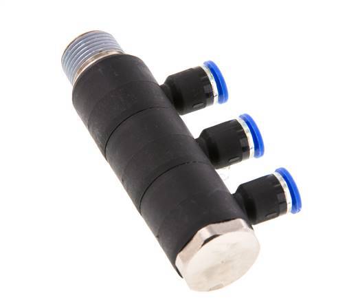 6mm x R3/8'' 3-way Manifold Messing/PA 66 Insteekfitting Buitendraad Draaibaar NBR
