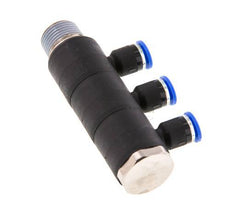 6mm x R3/8'' 3-way Manifold Messing/PA 66 Insteekfitting Buitendraad Draaibaar NBR