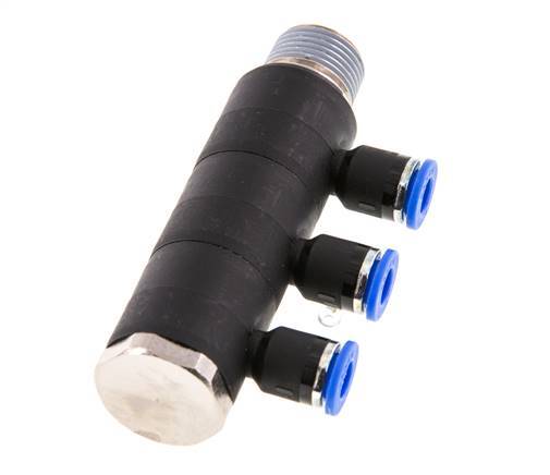 6mm x R3/8'' 3-way Manifold Messing/PA 66 Insteekfitting Buitendraad Draaibaar NBR