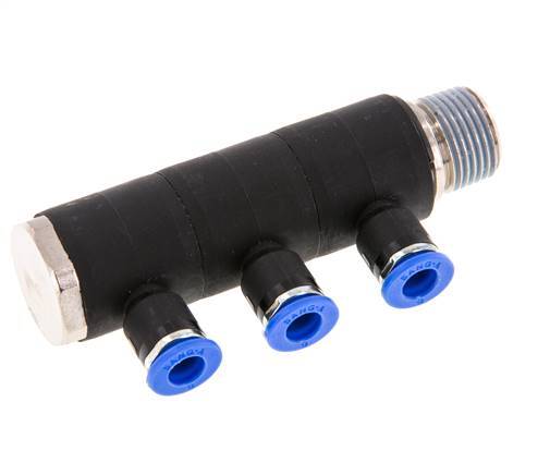 6mm x R3/8'' 3-way Manifold Messing/PA 66 Insteekfitting Buitendraad Draaibaar NBR