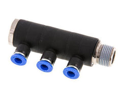6mm x R3/8'' 3-way Manifold Messing/PA 66 Insteekfitting Buitendraad Draaibaar NBR