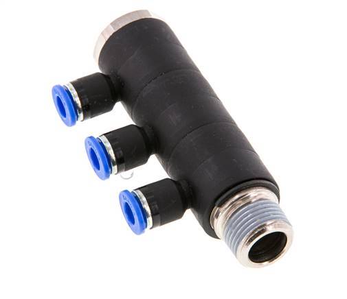 6mm x R3/8'' 3-way Manifold Messing/PA 66 Insteekfitting Buitendraad Draaibaar NBR