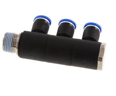 8mm x R3/8'' 3-way Manifold Messing/PA 66 Insteekfitting Buitendraad Draaibaar NBR