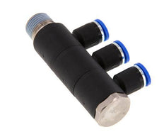 8mm x R3/8'' 3-way Manifold Messing/PA 66 Insteekfitting Buitendraad Draaibaar NBR