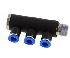 8mm x R3/8'' 3-way Manifold Messing/PA 66 Insteekfitting Buitendraad Draaibaar NBR