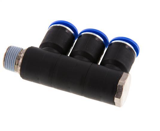 12mm x R3/8'' 3-way Manifold Messing/PA 66 Insteekfitting Buitendraad Draaibaar NBR