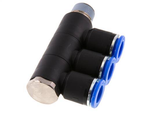 12mm x R3/8'' 3-way Manifold Messing/PA 66 Insteekfitting Buitendraad Draaibaar NBR