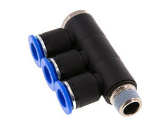 12mm x R3/8'' 3-way Manifold Messing/PA 66 Insteekfitting Buitendraad Draaibaar NBR