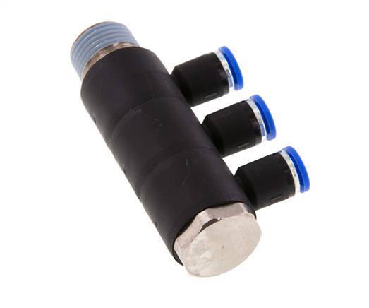 8mm x R1/2'' 3-way Manifold Messing/PA 66 Insteekfitting Buitendraad Draaibaar NBR