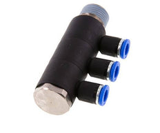 8mm x R1/2'' 3-way Manifold Messing/PA 66 Insteekfitting Buitendraad Draaibaar NBR