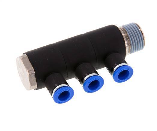 8mm x R1/2'' 3-way Manifold Messing/PA 66 Insteekfitting Buitendraad Draaibaar NBR