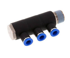 8mm x R1/2'' 3-way Manifold Messing/PA 66 Insteekfitting Buitendraad Draaibaar NBR