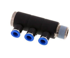 8mm x R1/2'' 3-way Manifold Messing/PA 66 Insteekfitting Buitendraad Draaibaar NBR