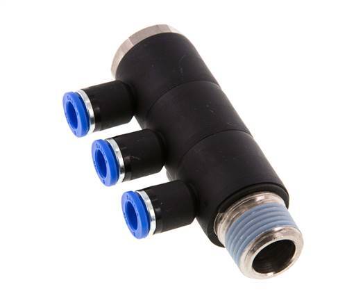 8mm x R1/2'' 3-way Manifold Messing/PA 66 Insteekfitting Buitendraad Draaibaar NBR