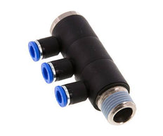 8mm x R1/2'' 3-way Manifold Messing/PA 66 Insteekfitting Buitendraad Draaibaar NBR