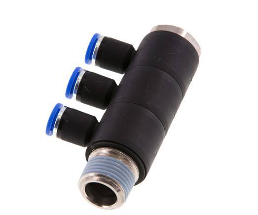 8mm x R1/2'' 3-way Manifold Messing/PA 66 Insteekfitting Buitendraad Draaibaar NBR